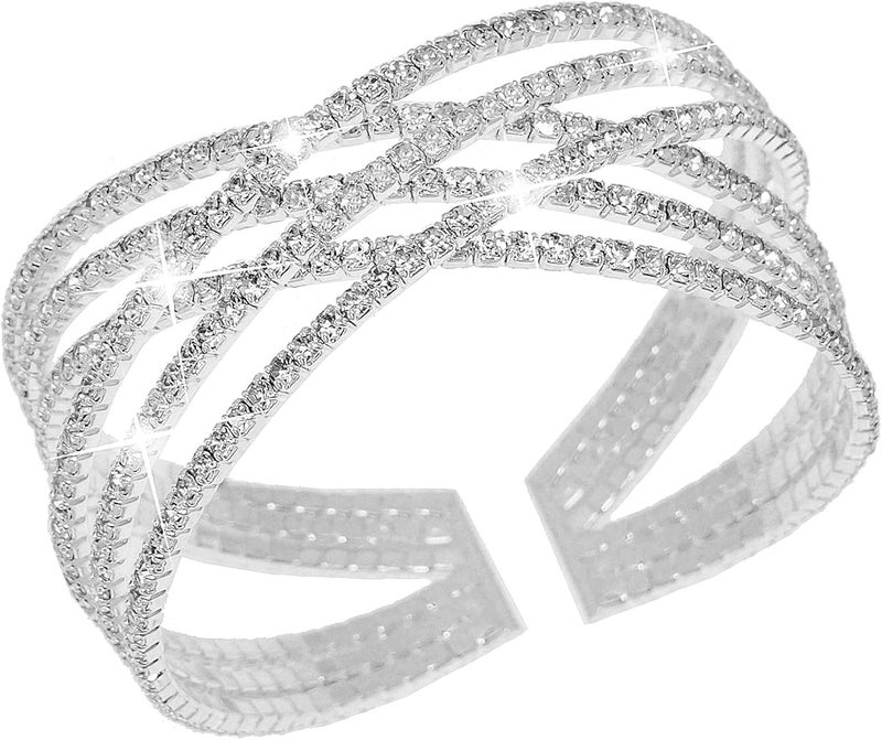 Suyi Rhinestone Bracelet for Women Silver Multilayer Cuff Bracelet Craystal Braidal Bracelets - Image 1